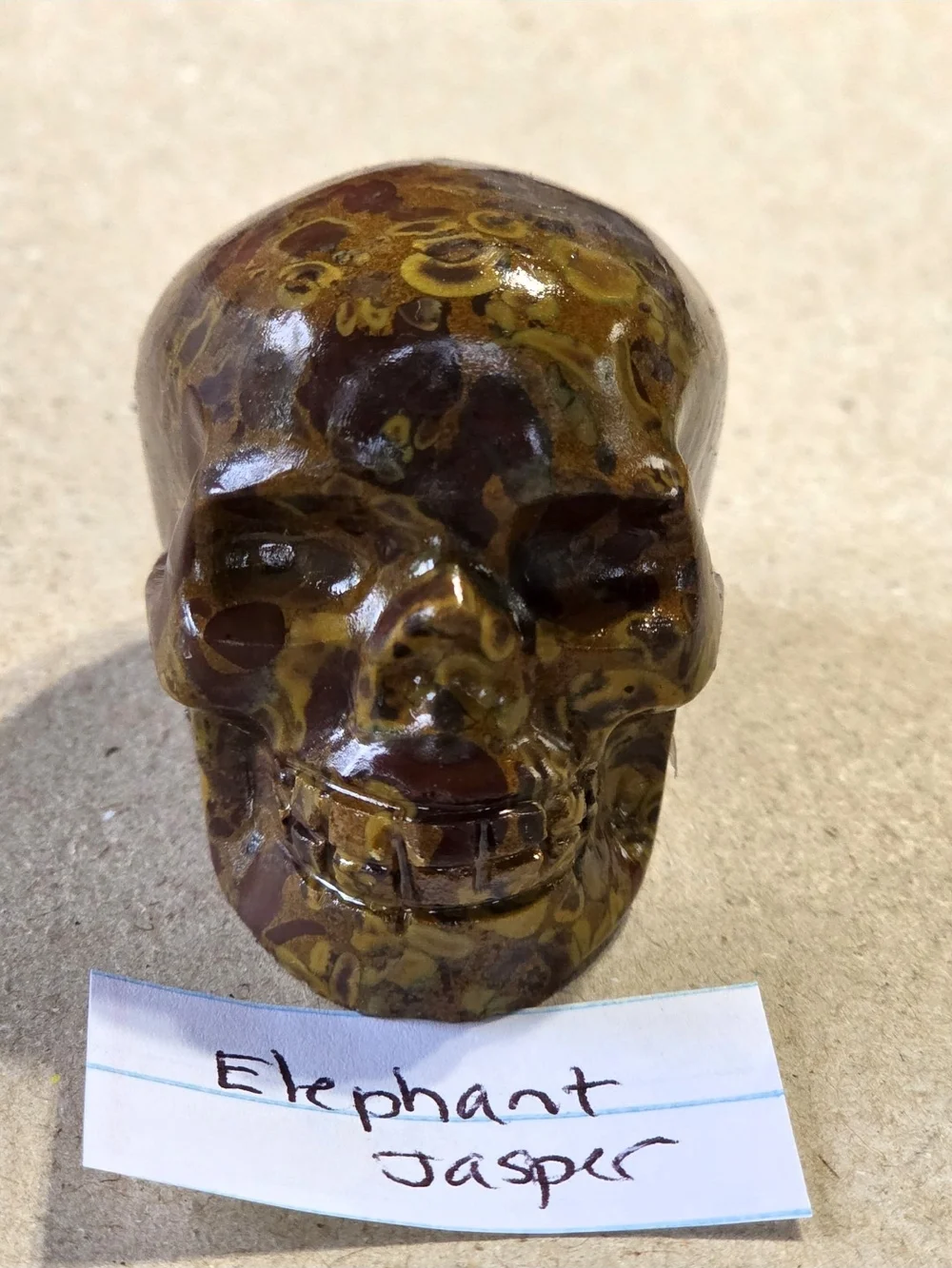 Elephant Jasper Decorative Skull - Brown and Yellow Home Art Sculpture